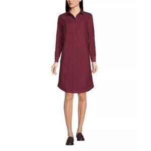 Lands End Pinwale Women's S Burgundy Corduroy Button Shirt Dress Okeo-Tex Cotton